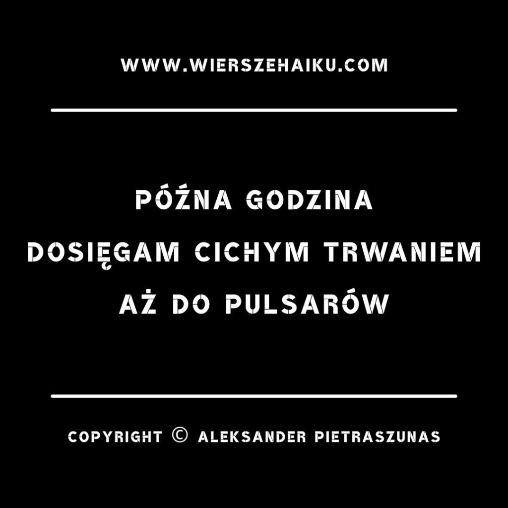 wiersze haiku :

późna godzina
dosięgam cichym trwaniem
aż do pulsarów
