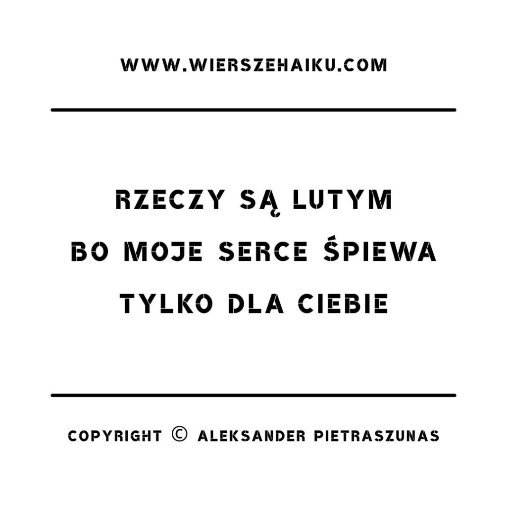 poezja haiku :

rzeczy są lutym
bo moje serce śpiewa
tylko dla ciebie