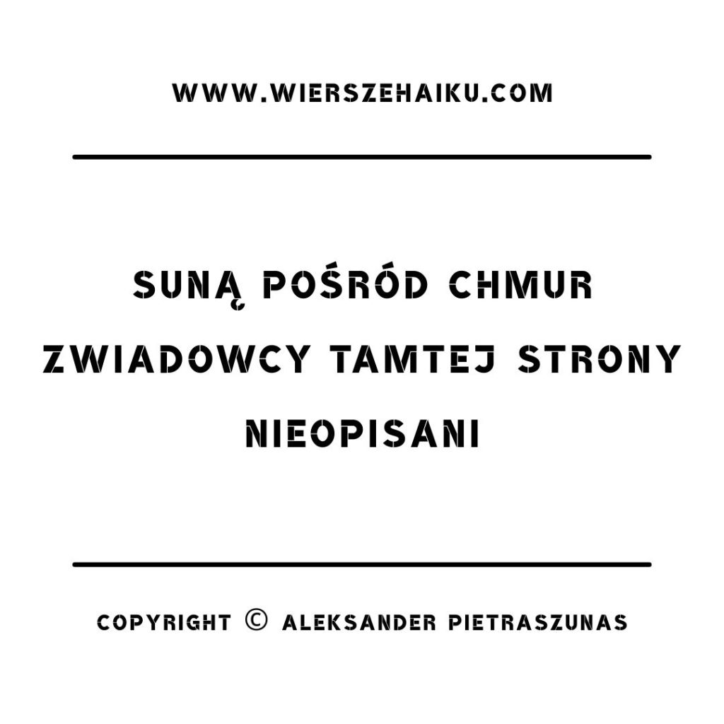 poezja haiku :

suną pośród chmur
zwiadowcy tamtej strony
nieopisani