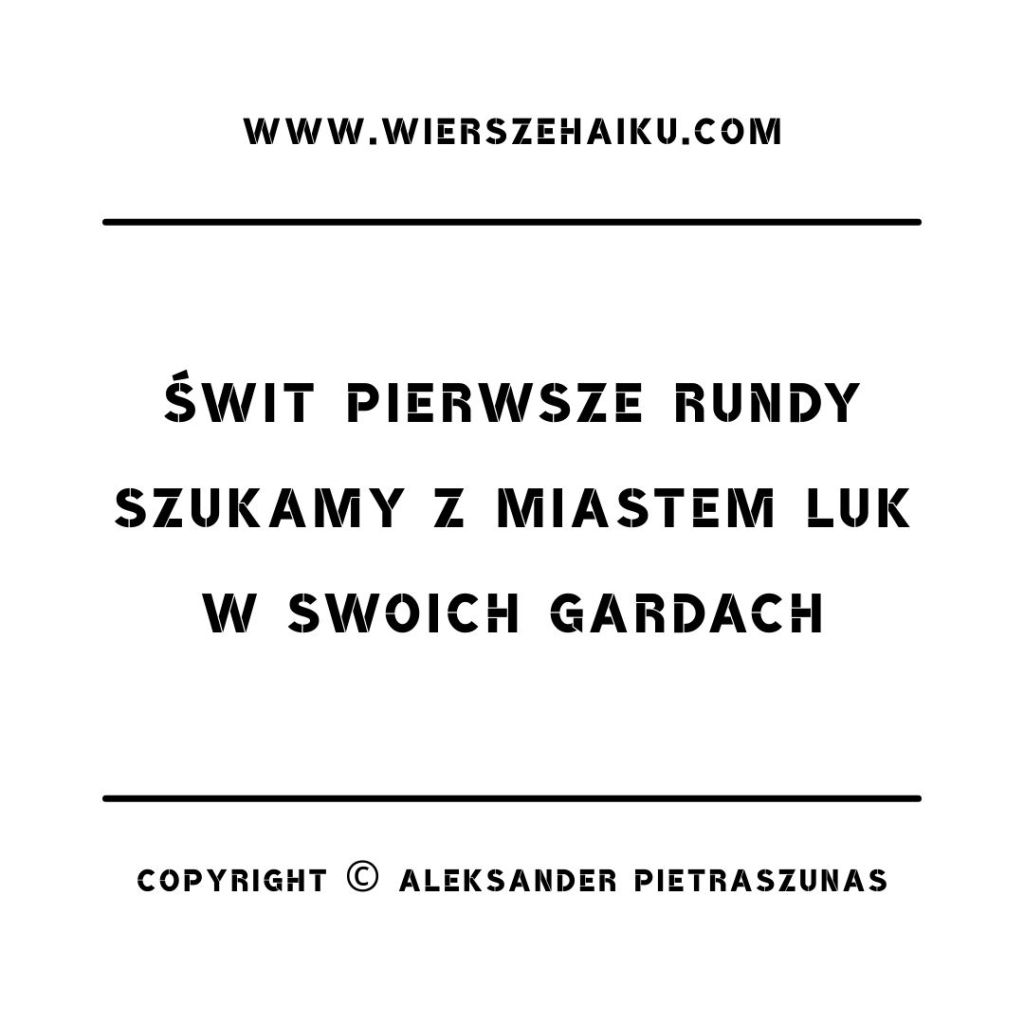 wierszyki haiku :

świt pierwsze rundy
szukamy z miastem luk
w swoich gardach